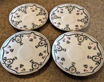 4 - Rare 1908 MINTON H985 SAUCERS 5 1/2" Raised Enamel Floral Hand Painted ANTIQUE