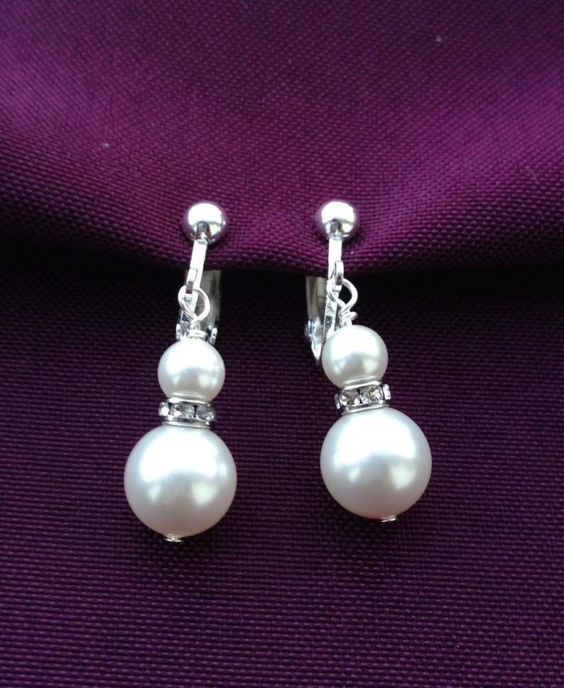 Clip on Bridal Earrings Pearl Earrings Swarovski White Pearl Etsy