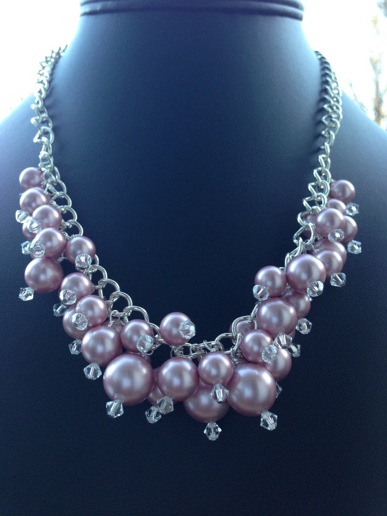 Liz Pink Pearl Necklace Cluster Necklacepowder Rose Etsy