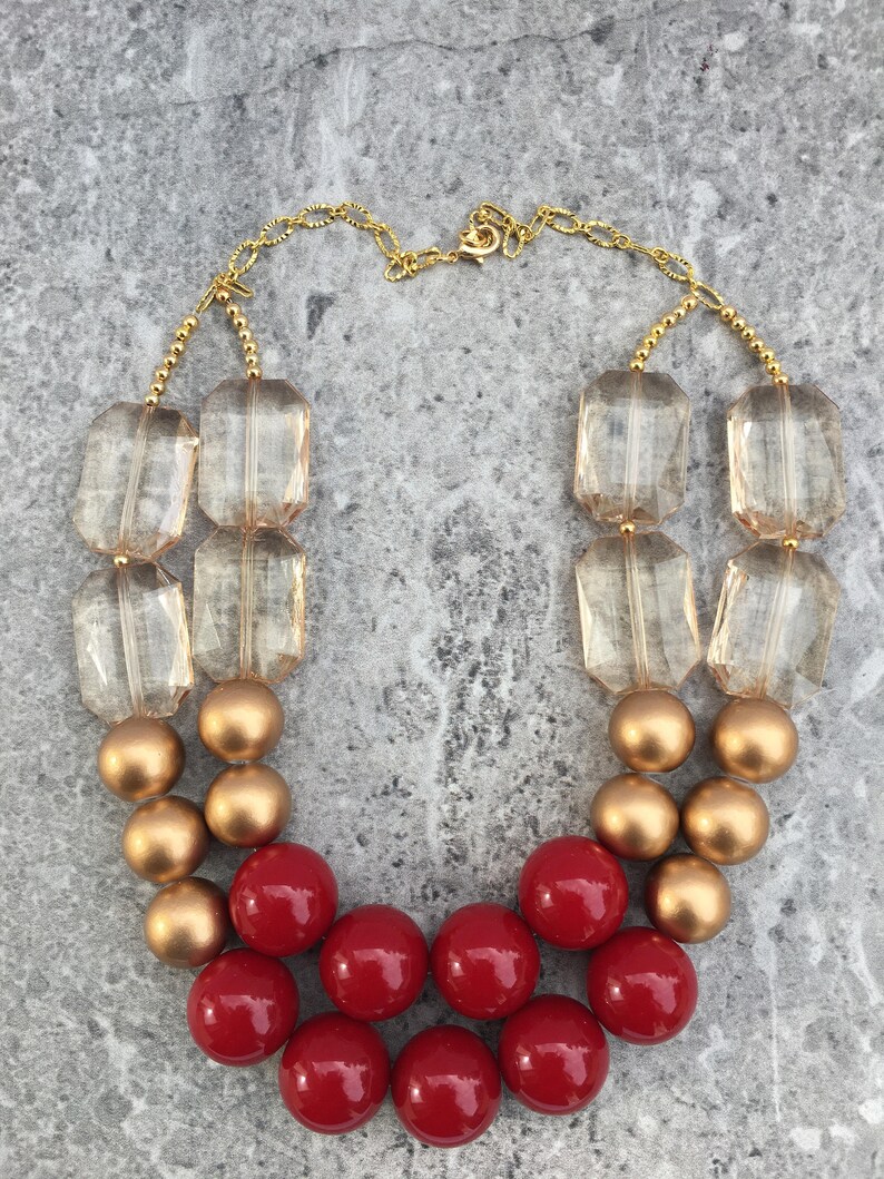 Maroon Gold Necklace Red Bead Necklace Burgundy Necklace Statement Necklace FSU Necklace Maroon Necklace Bridesmaid Necklace