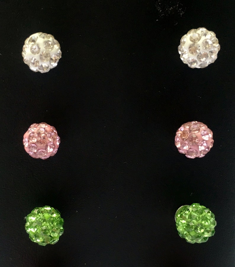 Pink Earrings Green Earrings Pink Rhinestone Balls Disco Etsy