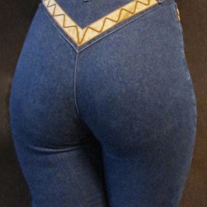 Vintage 1980s Super High Waist Wide Leg Jeans 32w 30L// ~Modern M/L Great ribbon detail --Free USA shipping!