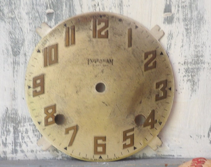 Shabby Vintage Ingraham Clock Face , Mantle Clockface Raised Numbers