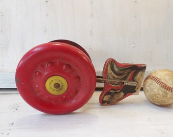 Vintage metal toy wheels and bell ,  1940s NN Hill Brass Company Roy Rogers and Trigger toy parts