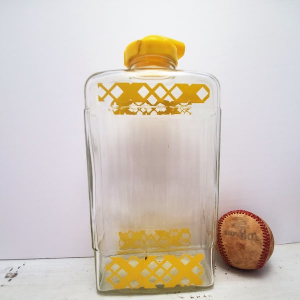 Vintage refrigerator bottle yellow AS IS LID E-Z-Por Owens glass water juice milk bottle jar jug 48oz N4