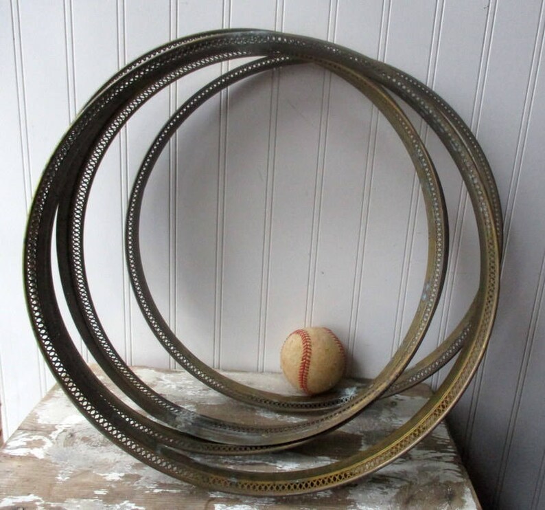 ONE vintage brass lamp ring gallery ring holes for prisms 14 diameter SHABBY patina lighting supply upcycle