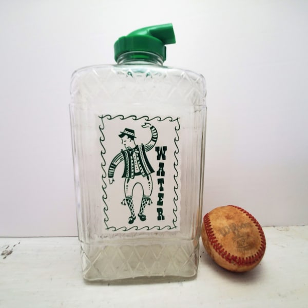 Vintage refrigerator bottle green white Dutch folk E-Z-POR Owens glass water juice milk bottle jar jug 48oz N3