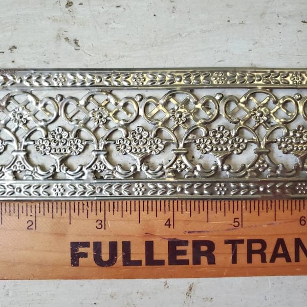 3 feet metal trim  Silvertone ornate floral motif , some rust possible, crown supply