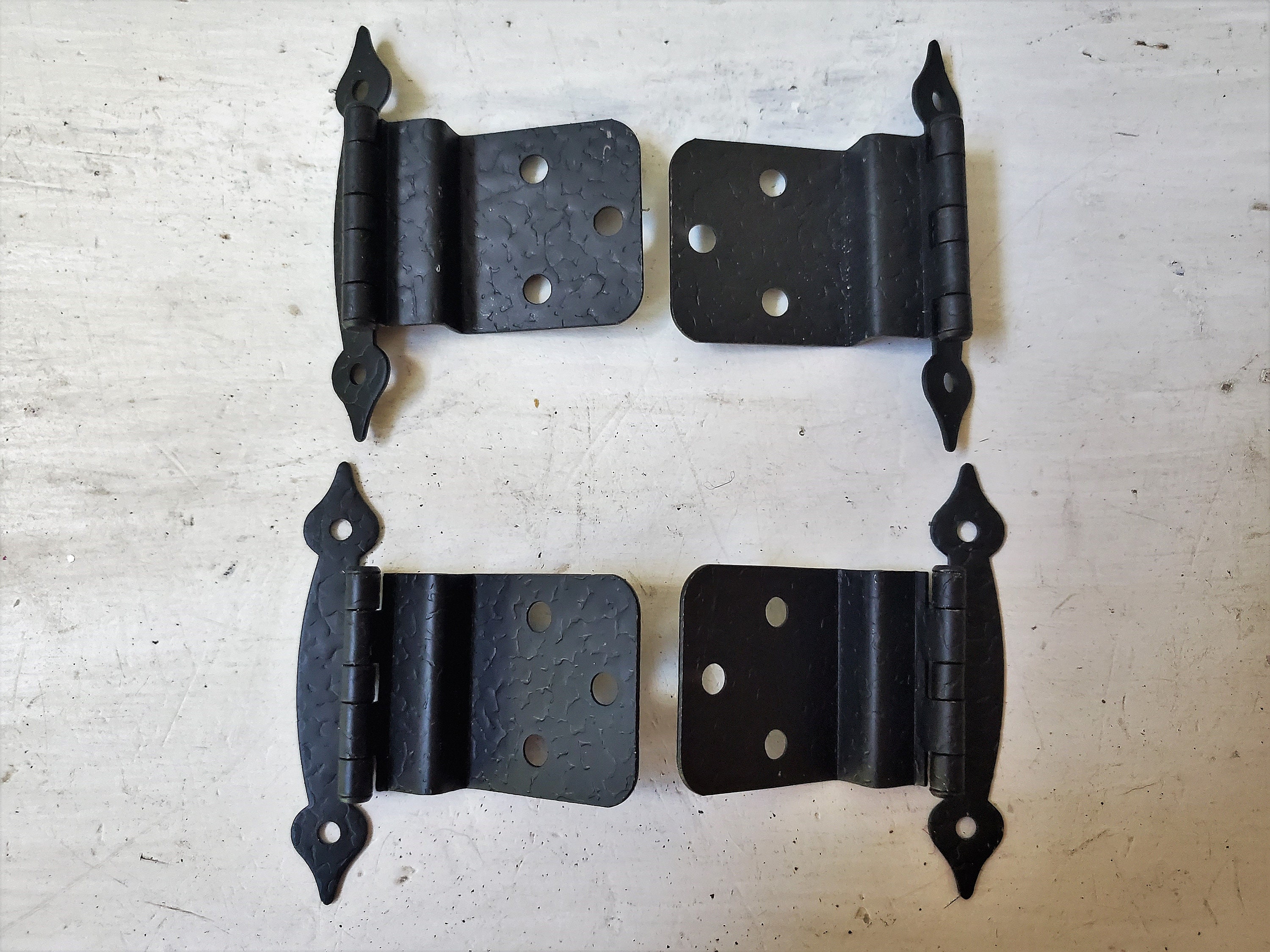 Vtg strap hinge 3/8" offset hammered black finish 7” NOS Cabinet door cupboard 