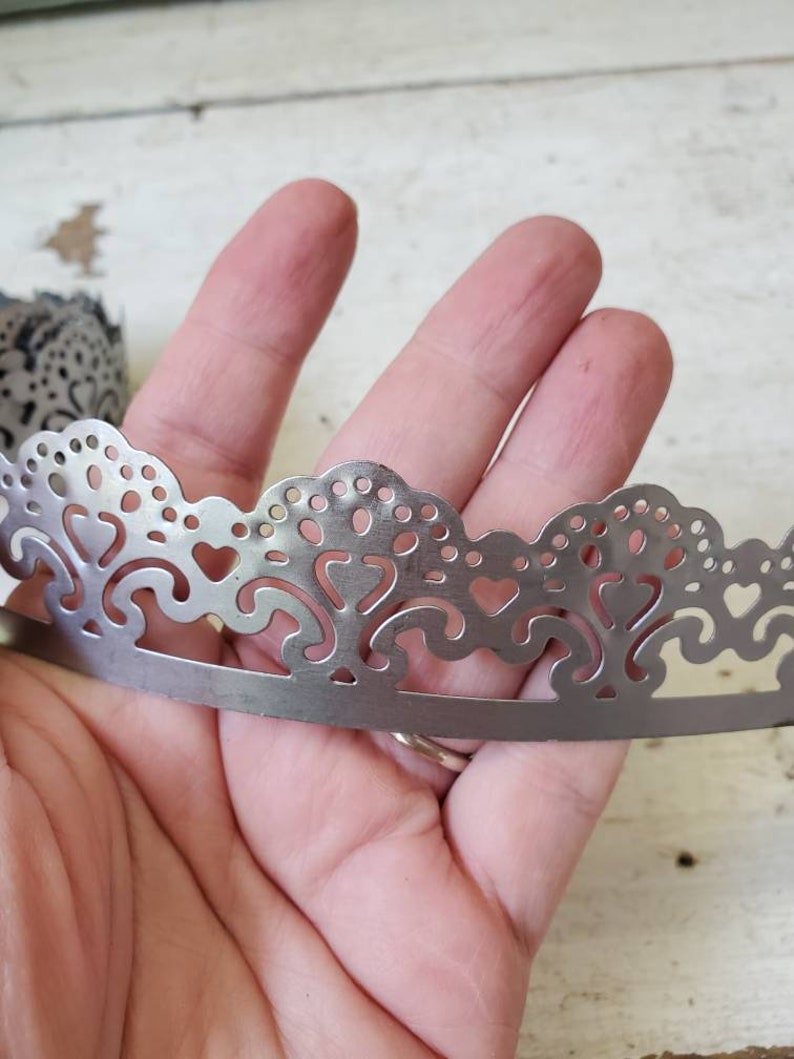 3 FEET Metal lace ribbon filigree edging decorative trim for projects 1 1/4 wide silvertone metal tape S4 image 5