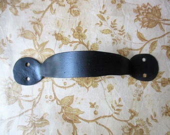 Black metal handle pull 5 5/8 inch black finish screw on round end for projects or home decor Primitive rustic farmhouse L