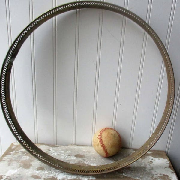 ONE vintage brass lamp ring gallery ring holes for prisms 14" diameter SHABBY patina lighting supply upcycle