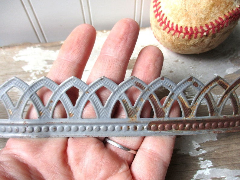 Metal lace ribbon tin filigree edging decorative trim for projects 3 feet rusty galvanized metal tape Roman arch Wedding 1.25 wide image 3