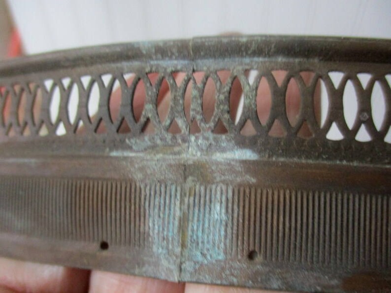 ONE vintage brass lamp ring gallery ring holes for prisms 14 diameter SHABBY patina lighting supply upcycle