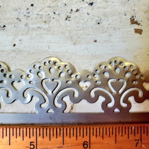 3 FEET Metal lace ribbon filigree edging decorative trim for projects 1 1/4 wide silvertone metal tape S4 image 1