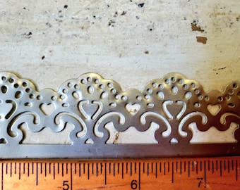 3 FEET Metal lace ribbon filigree edging decorative trim for projects  1 1/4" wide silvertone metal tape S4
