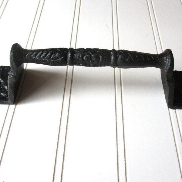 8 5/8 inch black cast iron handle vintage style apothecary handle pull sliding door handle embossed rustic farmhouse industrial hardware