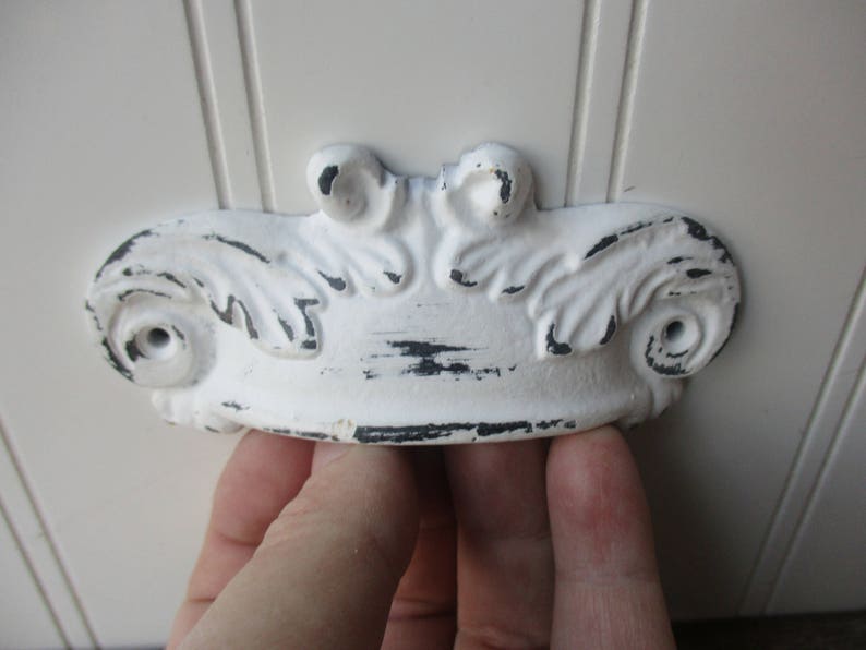 Shabby White Drawer Bin Pull Ornate Scalloped 4 Inch Etsy