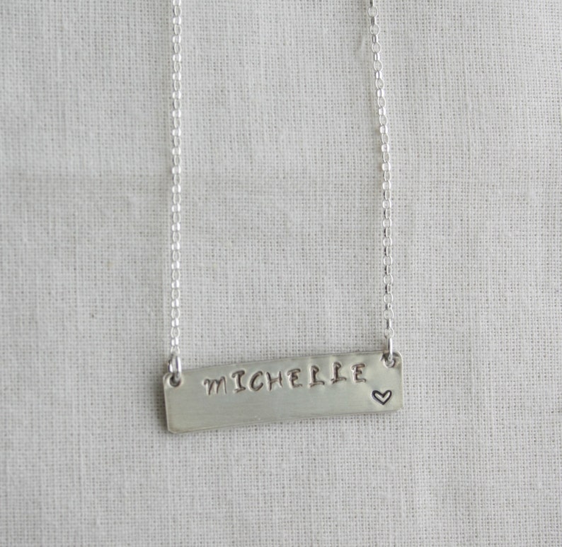 Silver Name Bar Necklace Personalised Bar Necklace Name Plate Necklace Silver Handstamped Personalised Bar Necklace,