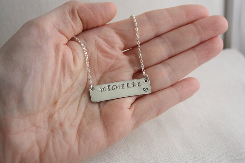 Silver Name Bar Necklace Personalised Bar Necklace Name Plate Necklace Silver Handstamped Personalised Bar Necklace,