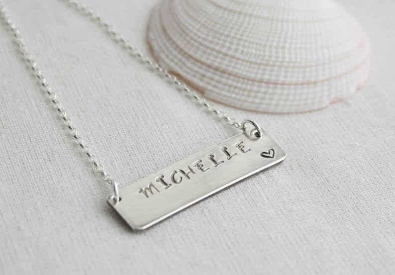 Silver Name Bar Necklace Personalised Bar Necklace Name Plate Necklace Silver Handstamped Personalised Bar Necklace,