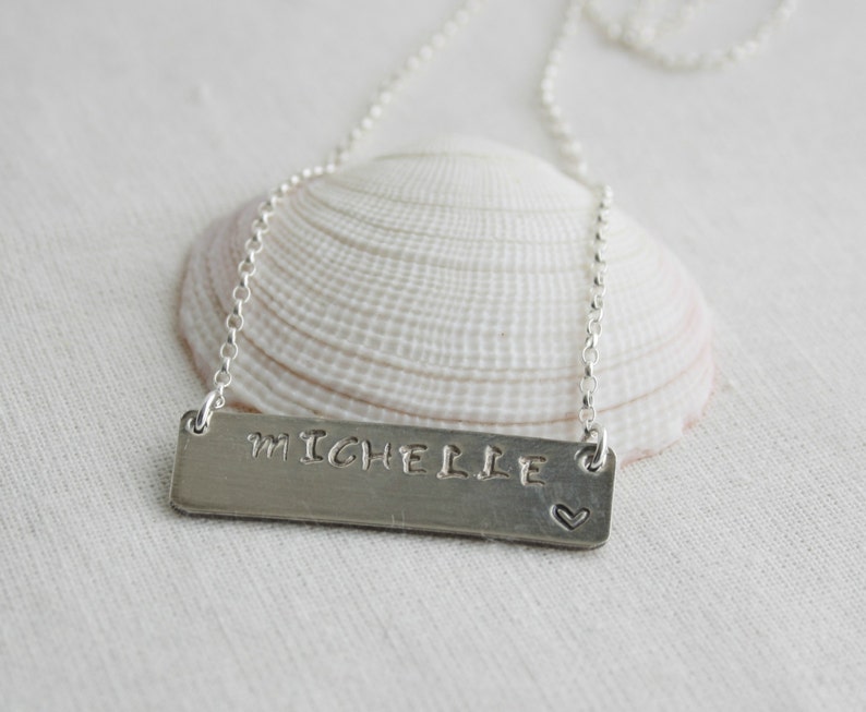 Silver Name Bar Necklace Personalised Bar Necklace Name Plate Necklace Silver Handstamped Personalised Bar Necklace,