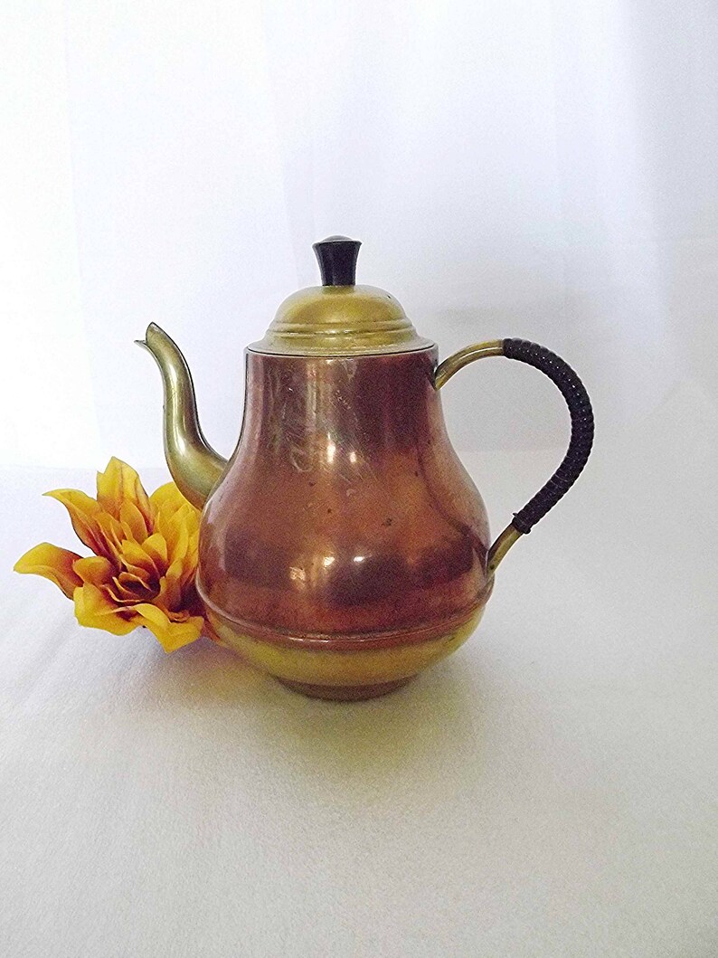 Brass And Copper Petite Teapot Small Tea Pot Two Tone Teapot Made In Holland Four Cup Capacity Gift For Her Urn Style Teapot Collectible