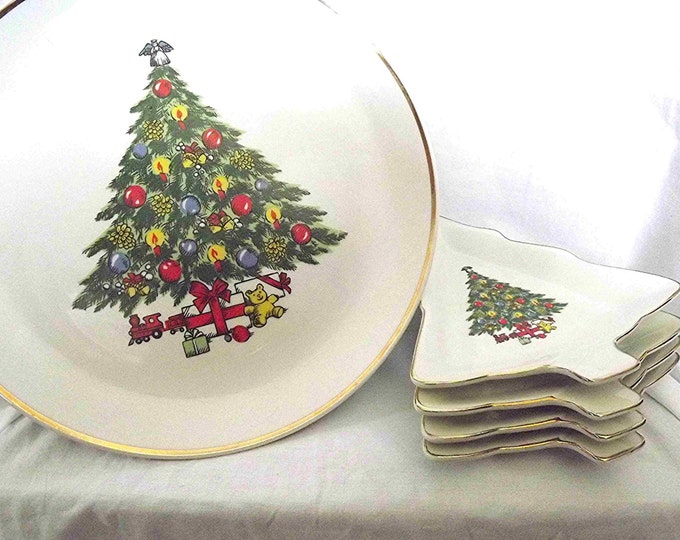 Vintage Serving Set Christmas Plate Set Pedestal Plate Dessert Etsy