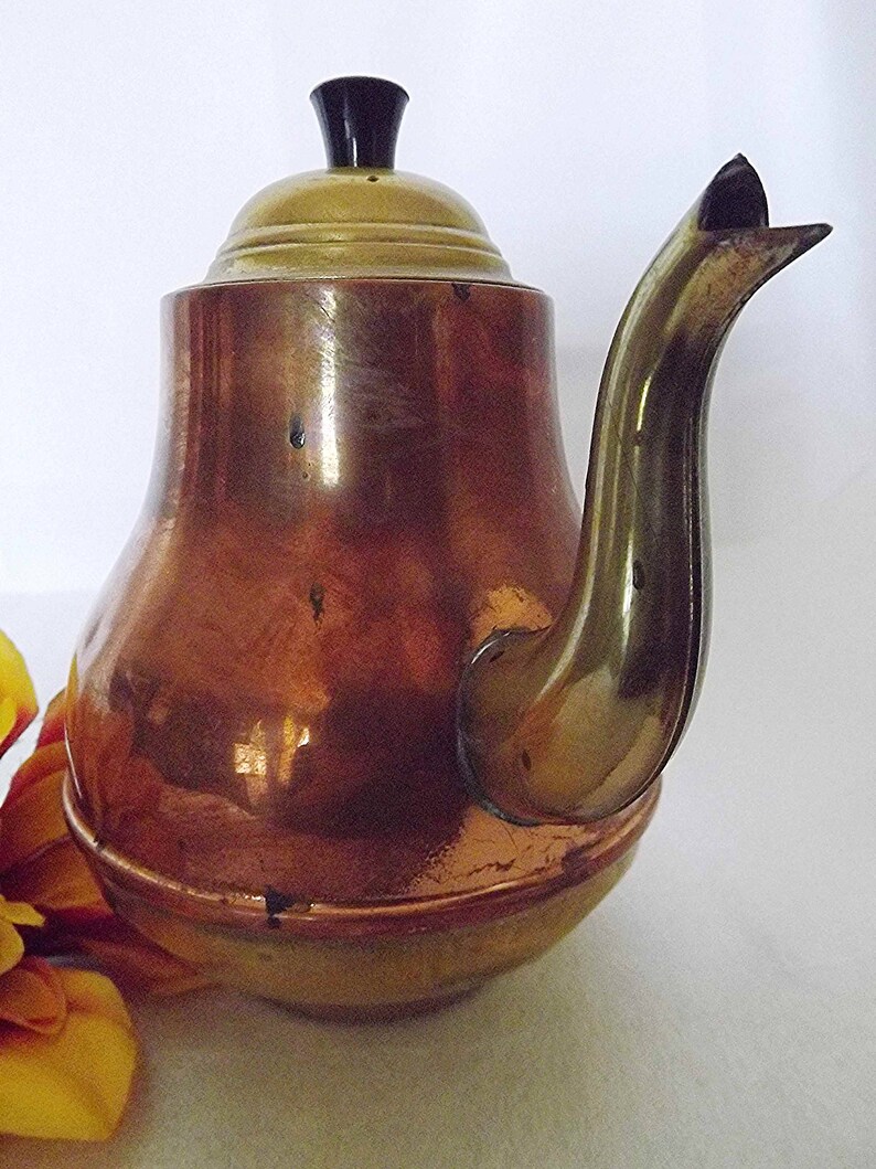 Brass And Copper Petite Teapot Small Tea Pot Two Tone Teapot Made In Holland Four Cup Capacity Gift For Her Urn Style Teapot Collectible