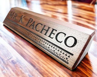 Personalized Walnut Wood Desk Name Plate, Custom Engraved Sign