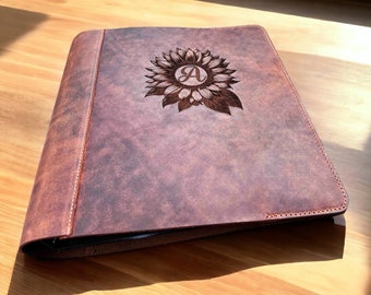 Premium Leather Binder Multiple Ring Sizes Custom Engraved and Personalized by Laser. Design is included free.