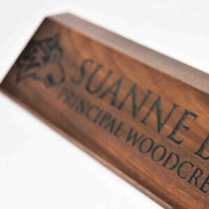 Engraved Wooden Desk Name Plates 10 Inch solid Walnut wood, custom engraved with the text of your choice custom wooden sign image 2