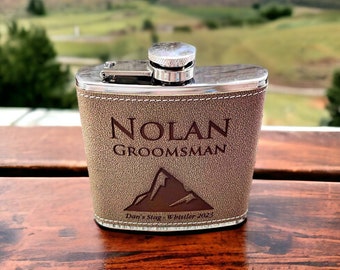 Vegan Leather Custom Engraved 6oz Flask - Personalized Elegance for Every Sip! Engraving and design is included for free.