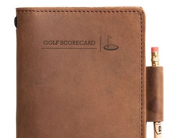 Engraved Leather Scorecard Golf holder, Laser Engraved Personalized, Diary, Notebook, Personalized Engraved Diary, Genuine Leather