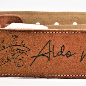Custom Engraved Suede Guitar straps, custom guitar straps, guitar straps, personalized guitar straps, Rust color image 1
