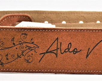 Custom Engraved Suede Guitar straps, custom guitar straps, guitar straps, personalized guitar straps, Rust color