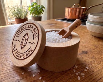 Personalized Chef Quality Canadian Maple Salt Box | Engraved Wood Salt Cellar with Magnetic Lid