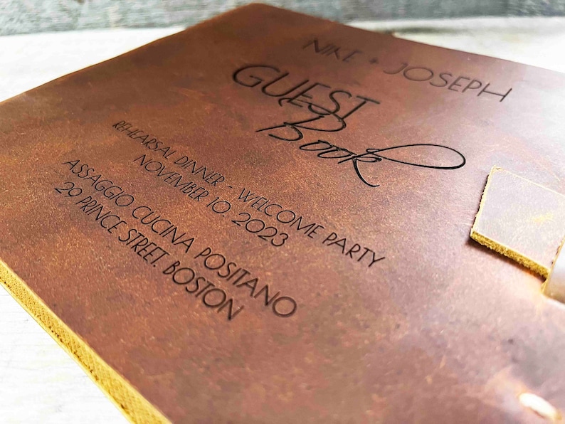 Guest Registry, Engraved Leather, Wedding Registry, Personalized, Guest Book, Engraved Diary, Genuine Leather, Memorial Book Custom Engraved image 10