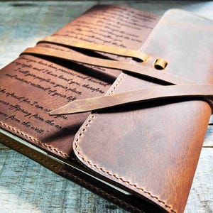 Cuaderno de cuero grabado, recargable, personalizado, grabado, diario, libreta, diario grabado, cuero genuino de primera calidad.
