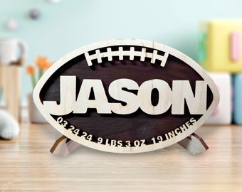 Football Custom Sign Engraved and cut by laser. Birth announcement sign Custom Football gift