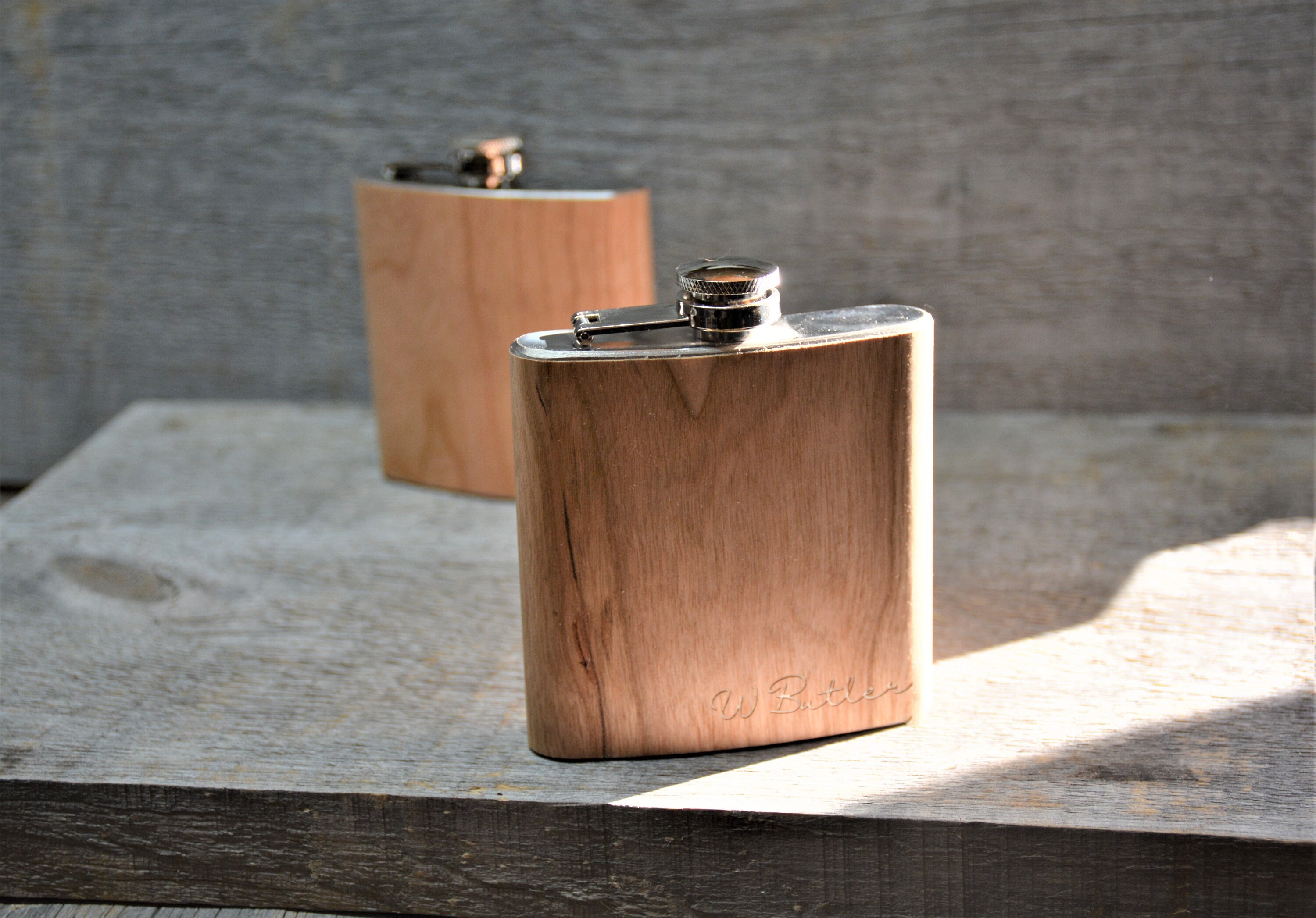 Cherry Wood Flask with Custom Engraving Option - The Wood Reserve