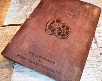 Custom Engraved Leather Script Binder – Personalized Screenplay Binder for Writers, Screenwriters, Filmmakers, Movie Script Gift