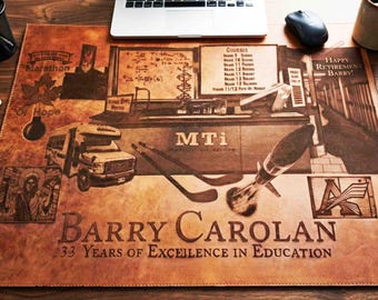 Custom Engraved Leather Desk Mat, Custom Size Desk Pad, Personalized Office Accessories, Leather Writing Pad Personalized by laser engraving
