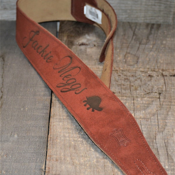 Custom Engraved Suede Guitar straps, custom guitar straps, guitar straps, personalized guitar straps, Rust color