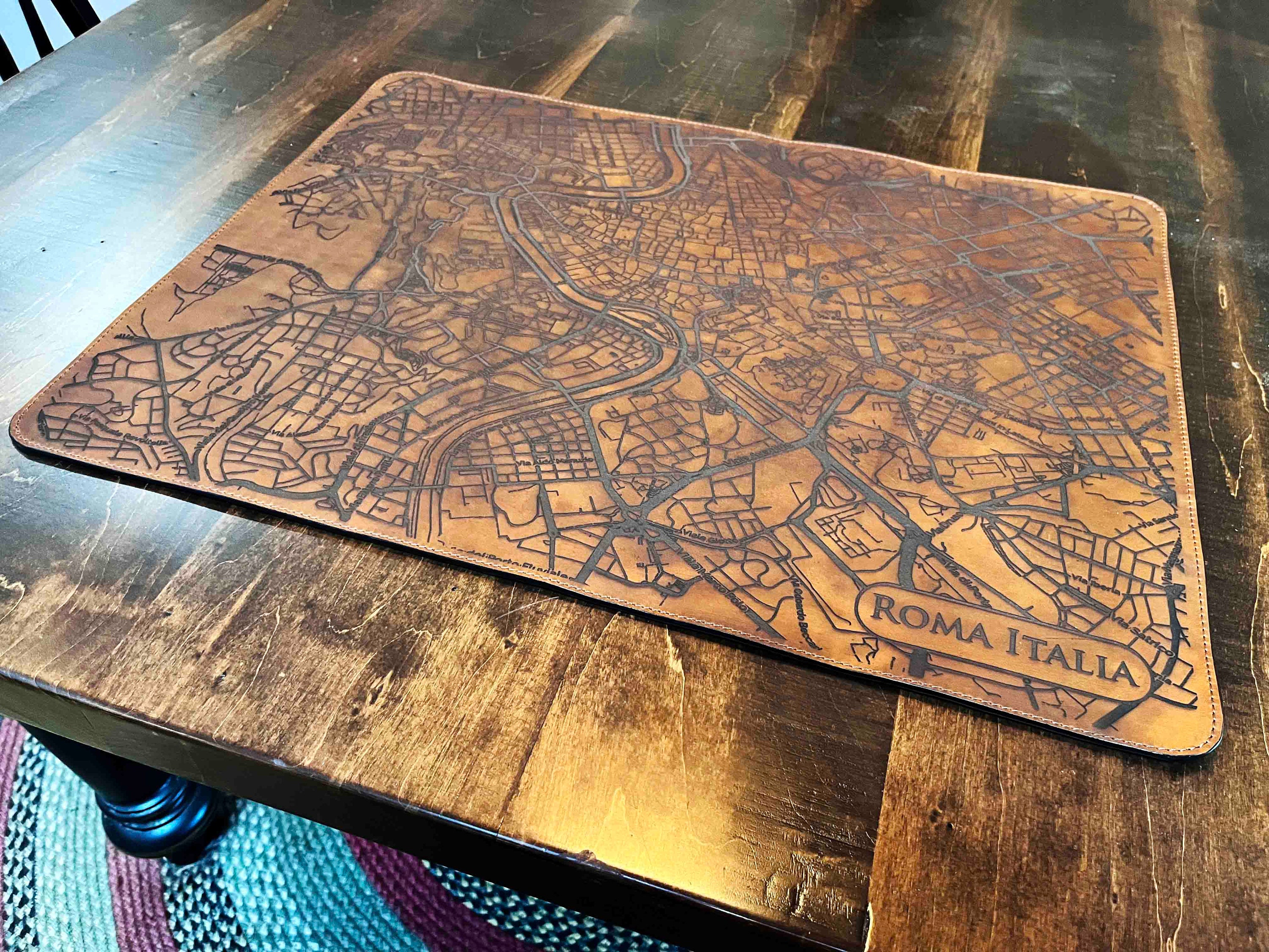 Custom Engraved Leather Desk Mat, Custom Size Desk Pad, Personalized Office Accessories, Leather Writing Pad Personalized by laser engraving