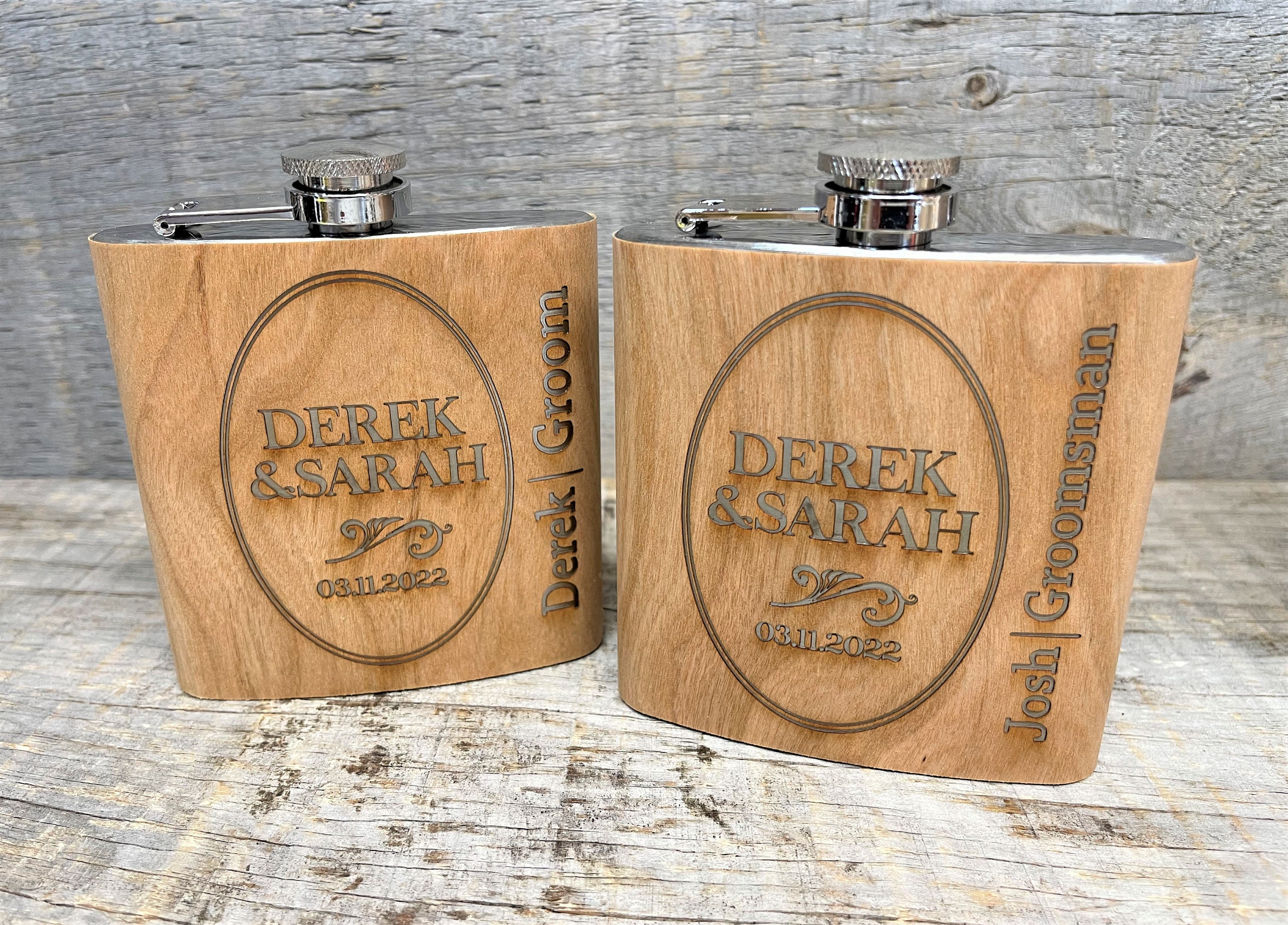 Pack of Wooden Veneer 6oz Flasks cherry Wood, Wooden Flask, Groomsmen Gift,  Custom Flask, Corporate Gift, Laser Blanks, DIY, Bulk, Blanks 