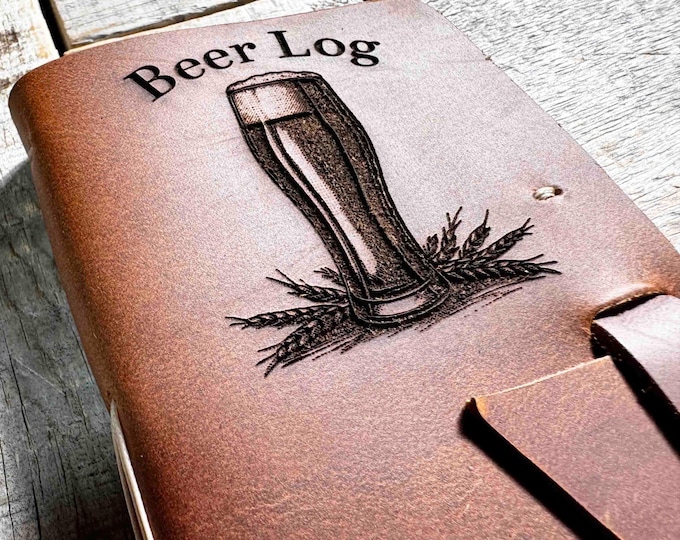 Beer Log Journal Premium Leather Custom engraved and personalized All Engraving is included gift for beer lovers