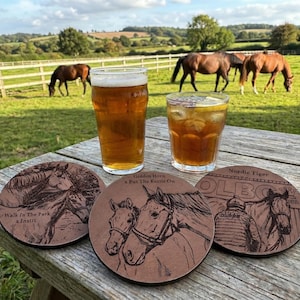 Leather Coasters individually engraved. Premium distressed leather Engraved by laser Free engraving included buy 6 and get free coaster box
