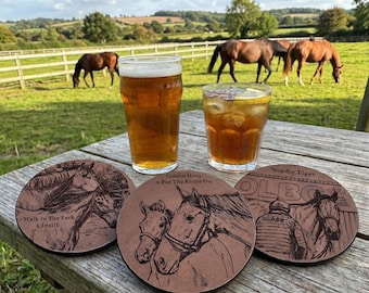 Leather Coasters individually engraved. Premium distressed leather Engraved by laser Free engraving included buy 6 and get free coaster box