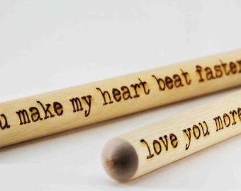 Personalized Drum Sticks, Laser Engraved Drum Sticks, Professional Grade Drumsticks, Wood Tip Drum Sticks, Song Lyrics Engraved